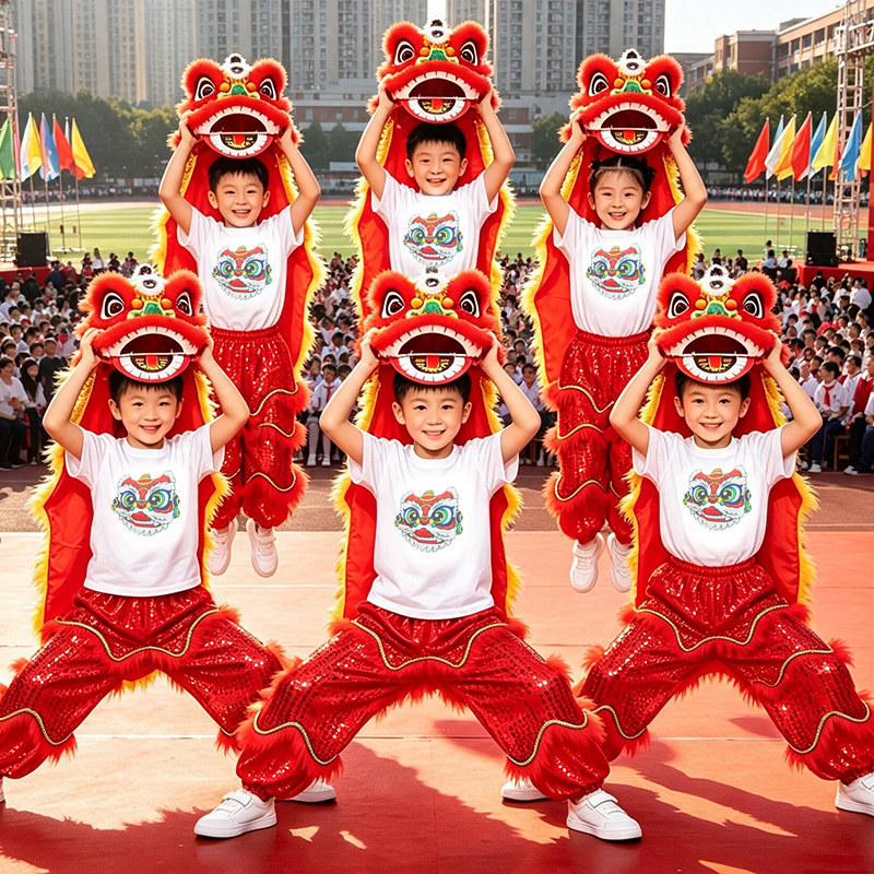 舞狮儿童6寸9寸国潮风舞狮子套装舞狮头幼儿表演道具醒狮舞狮子头图片