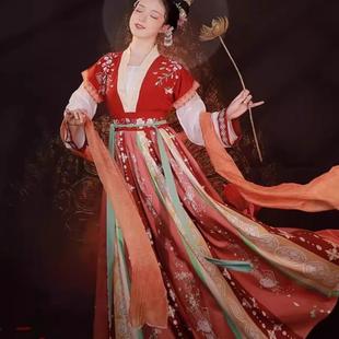 上铃鼓舞蹈服装唐制褙子半袖齐腰汉服女褶裙高出初中生演出服长袖