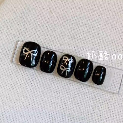 【金属蝴蝶结】纯手工穿戴甲黑色短款美甲穿戴甲暗黑风可爱y2k