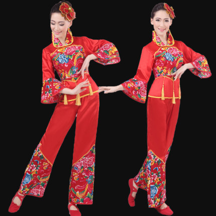 秧歌服女2024新款套装中老年广场舞民族舞蹈服扇子腰鼓服演出服装
