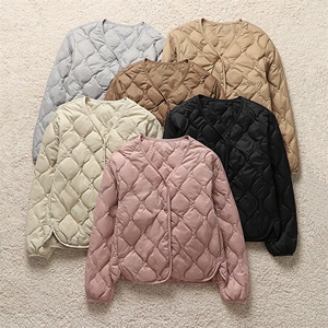 V领轻薄短款羽绒服女无领内胆