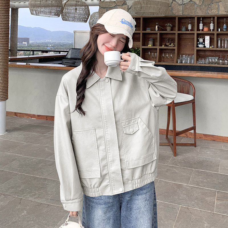 蓝色又酷又飒pu皮衣外套女2025年秋季新款美式超好看减龄夹克上衣,女装皮衣,2C013