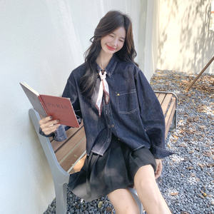 复古美式短款牛仔外套女春秋超火好看高级小众气质感宽松减龄外套图片