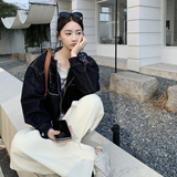 2026春新款格子拼接连帽牛仔外套2616-P150-K250，女装短外套，2C013
