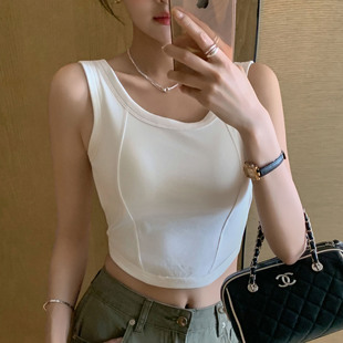 K3001运动拼接棉吊带背心女带胸垫一体修身 上衣 显瘦内搭美背无袖