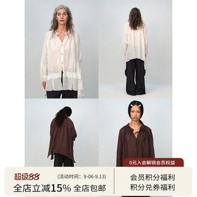 SQUARE CIRCLE 方圆设计感系带抽绳微透不规则对丝工艺长袖衬衫