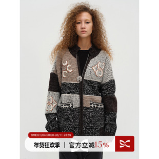 SQUARE CIRCLE 方圆绵羊毛拉链刺绣拼接秋冬复古圣诞大毛衣外套
