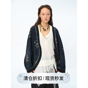 Square Circle 方圆原创印花刷蜡设计撞色拼色无扣牛仔外袍外套