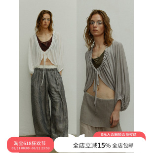 SQUAE CIRCLE 方圆轻薄系带抽褶垂感慵懒坎肩罩衫休闲开衫女上衣