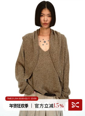 square circle方圆山羊绒绵羊毛慵懒三角巾头巾围脖毛衣两件套