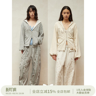 SQUARE 卫衣外套上衣 CIRCLE方圆毛边贴布字母刺绣碎花拼接蝙蝠袖