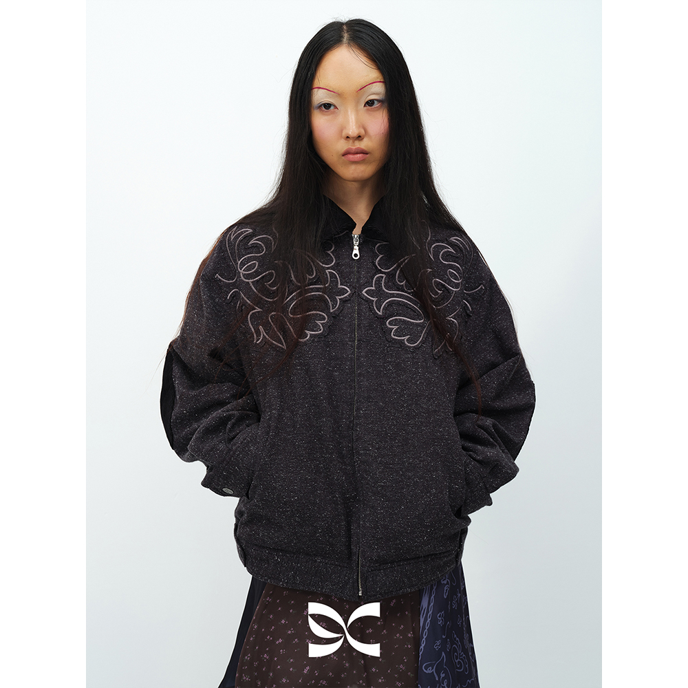 SQUARE CIRCLE 方圆花纹贴布绣灯芯绒翻领vintage质感棉服外套