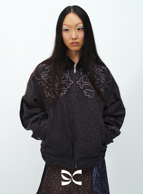 SQUARE CIRCLE 方圆花纹贴布绣灯芯绒翻领vintage质感棉服外套