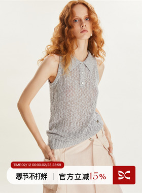 square circle方圆亚麻手感镂空针织polo短袖上衣浅灰色薄款上衣