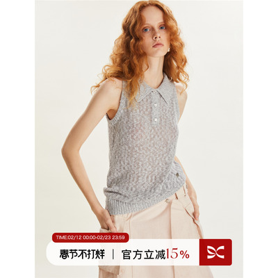 亚麻手感镂空针织polo短袖