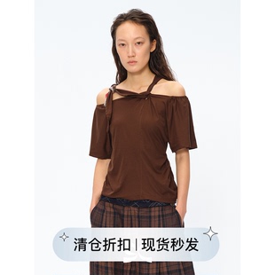 方圆艺术家联名印花绑带解构设计感露肩短袖 T恤 Circle Square