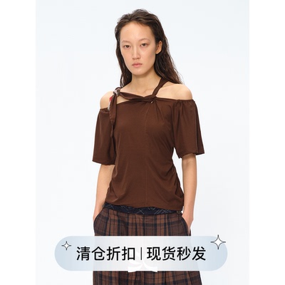 Square Circle 方圆艺术家联名印花绑带解构设计感露肩短袖T恤