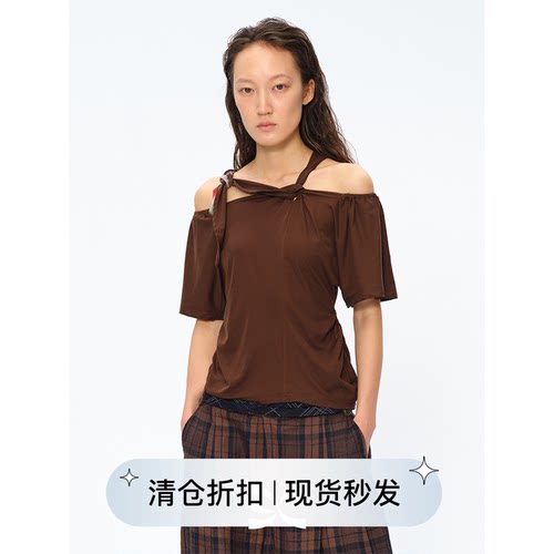 Square Circle 方圆艺术家联名印花绑带解构设计感露肩短袖T恤