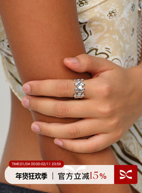 SQUARE CIRCLE方圆 原创小众设计立体繁花高级开口可调节指环戒指