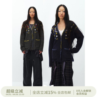 方圆羊毛吊目手工钩花撞色花朵毛边慵懒毛衣开衫 CIRCLE SQUARE