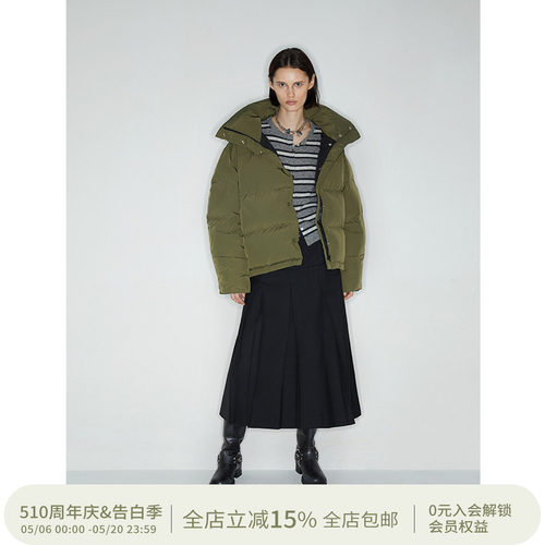 白鸭绒宽松短款加厚军绿色羽绒服