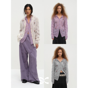 Circle Square 方圆马海毛重工绣珠领口系带毛衣开衫 热巴同款