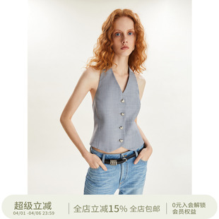 circle方圆挂脖露背抽褶皱精纺羊毛马甲女设计感内搭上衣 square