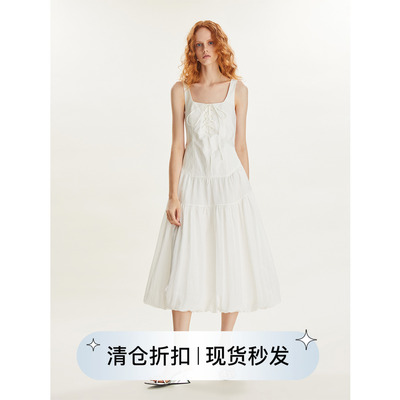 天丝光泽感拼接前胸系带连衣裙