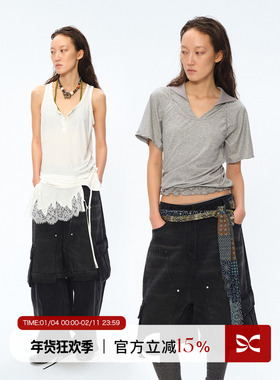 Square Circle 方圆可拆卸两穿铆钉水洗黑色牛仔五分裤弯刀长裤