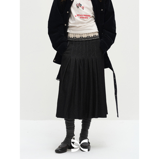 卫裙 方圆原创小众设计针织拼接百褶黑色百搭长款 Square Circle
