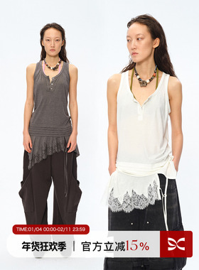Square Circle 方圆重工蕾丝拼接中长款叠穿内搭显瘦吊带背心上衣