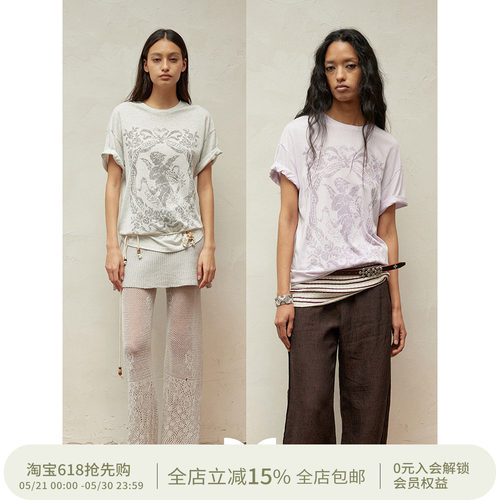 SQUARE CIRCLE 方圆宽松圆领天使印花百搭休闲合身春夏短袖t恤