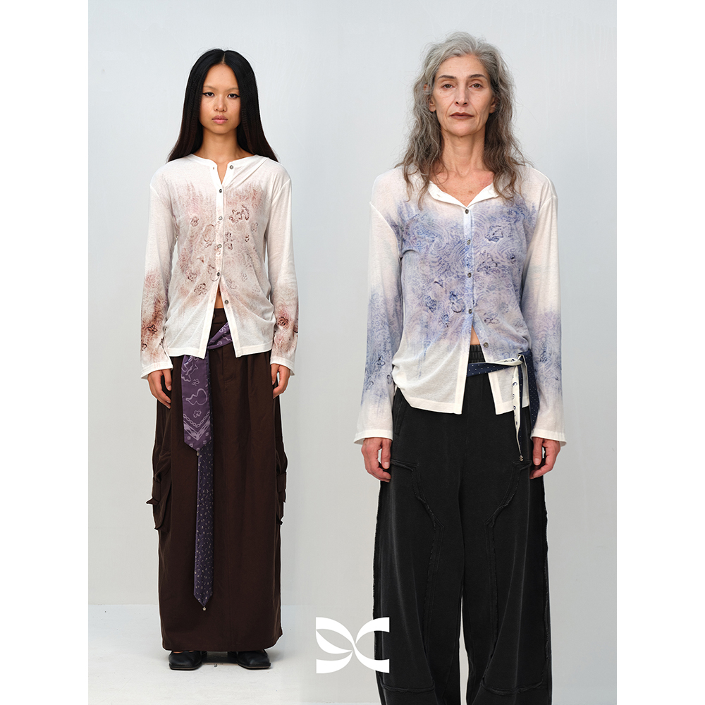 Square Circle 方圆原创设计涂鸦印染轻薄修身休闲长袖开衫