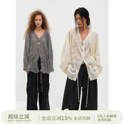 Square Circle 方圆马海毛蝙蝠袖坎肩上衣慵懒毛衣开衫罩衫外套