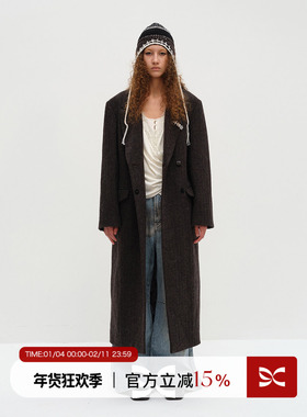 SQUARE CIRCLE 方圆羊毛立领绣花长款秋冬保暖毛呢大衣风衣外套