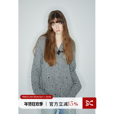 手工亮片廓形牛角扣细支羊毛毛衣