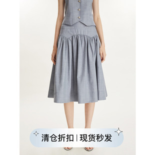 饰抽褶蓬蓬精纺羊毛半身裙女中长裙 腰头口袋装 square circle方圆