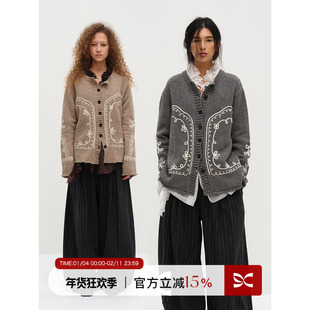 SQUARE CIRCLE 方圆艺术感立体线条刺绣针织开衫叠搭毛衣外套