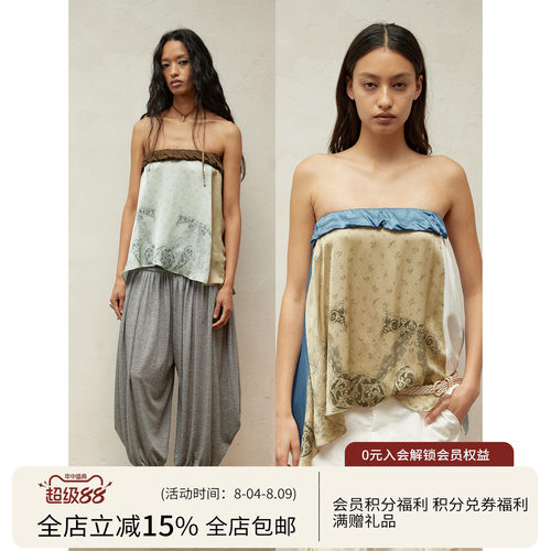 【欧阳娣娣同款】SQUARE CIRCLE 两穿海洋印花撞色拼接不规则抹胸