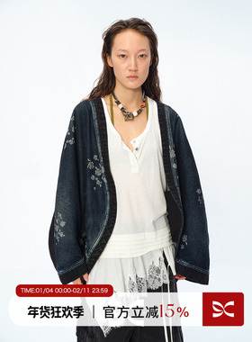 Square Circle 方圆原创印花刷蜡设计撞色拼色无扣牛仔外袍外套