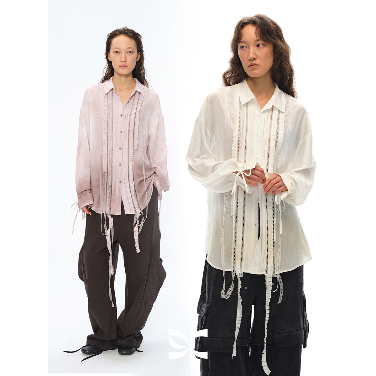 花边喷染天丝做旧长袖衬衫