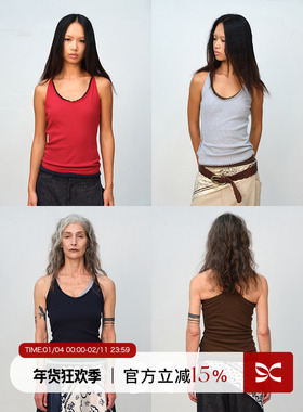 SQUARE CIRCLE 方圆蕾丝拼接深U领纯色百搭叠穿经典工字吊带背心