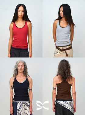 SQUARE CIRCLE 方圆蕾丝拼接深U领纯色百搭叠穿经典工字吊带背心