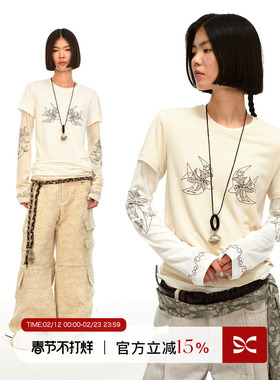 square circle方圆原创图案刺绣莫代尔羊毛棉短袖/长袖圆领T恤