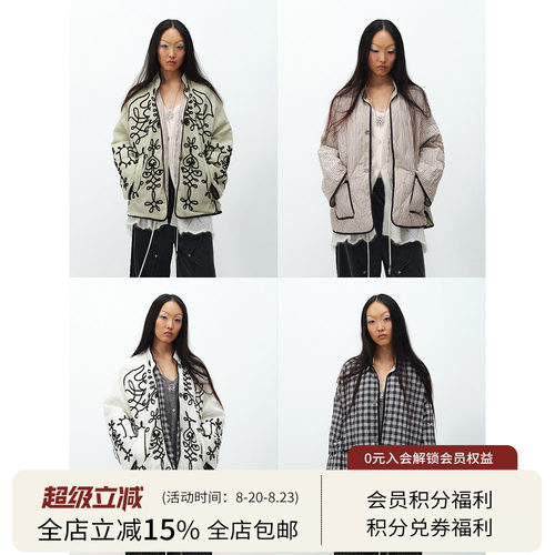 SQUARE CIRCLE 方圆新中式正反两穿绣花条纹廓形薄羽绒保暖外套