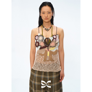 艺术家联名 方圆 重工手工钩花撞色针织吊带背心 Circle Square