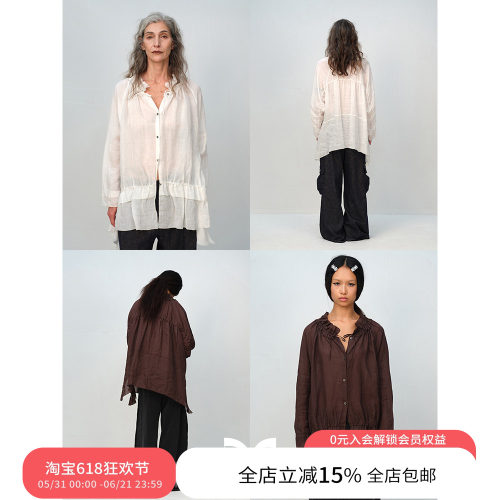 SQUARE CIRCLE 方圆设计感系带抽绳微透不规则对丝工艺长袖衬衫