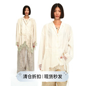 square circle方圆廓形不规则蕾丝设计感拼接砂洗天丝宽松衬衫