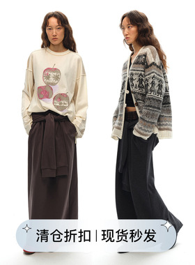 Square Circle方圆双腰假两件亚麻格纹拼接绑带设计卫裙长裙半裙