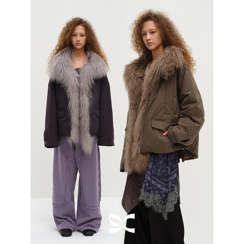 SQUARE CIRCLE 方圆可拆卸滩羊毛领宽松廓形冬季工装派克羽绒服